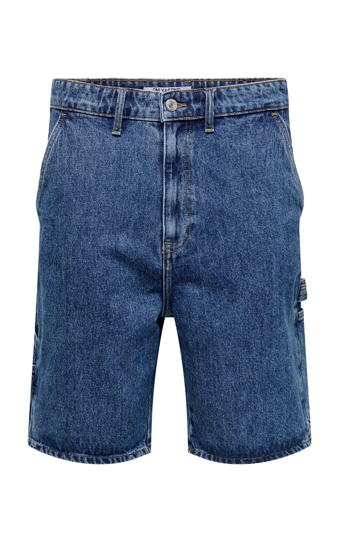 Edge Straight Carpenter Denim Shorts in Medium Blue Denim
