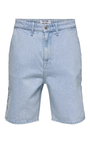 Edge Straight Carpenter Denim Shorts in Light Blue Denim