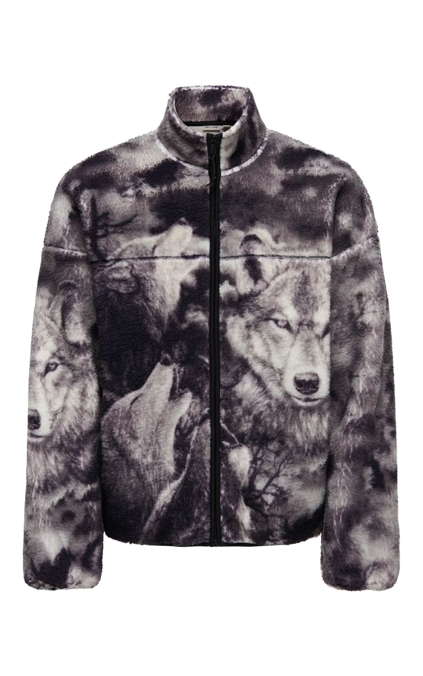 James Oversize Wolf AOP Pile Fleece in Black