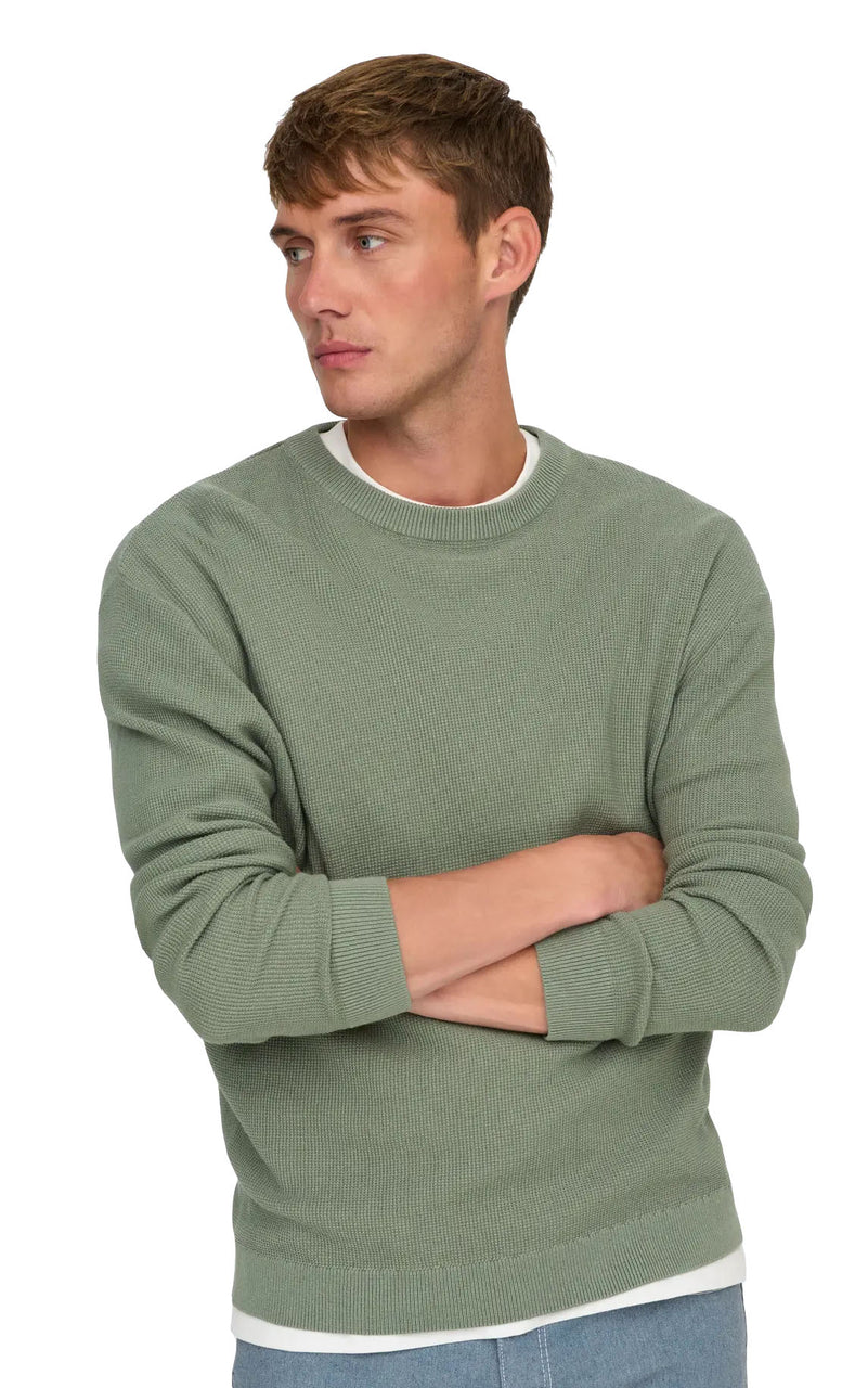 Tony Waffle Long Sleeve Crew in Wrought Iron