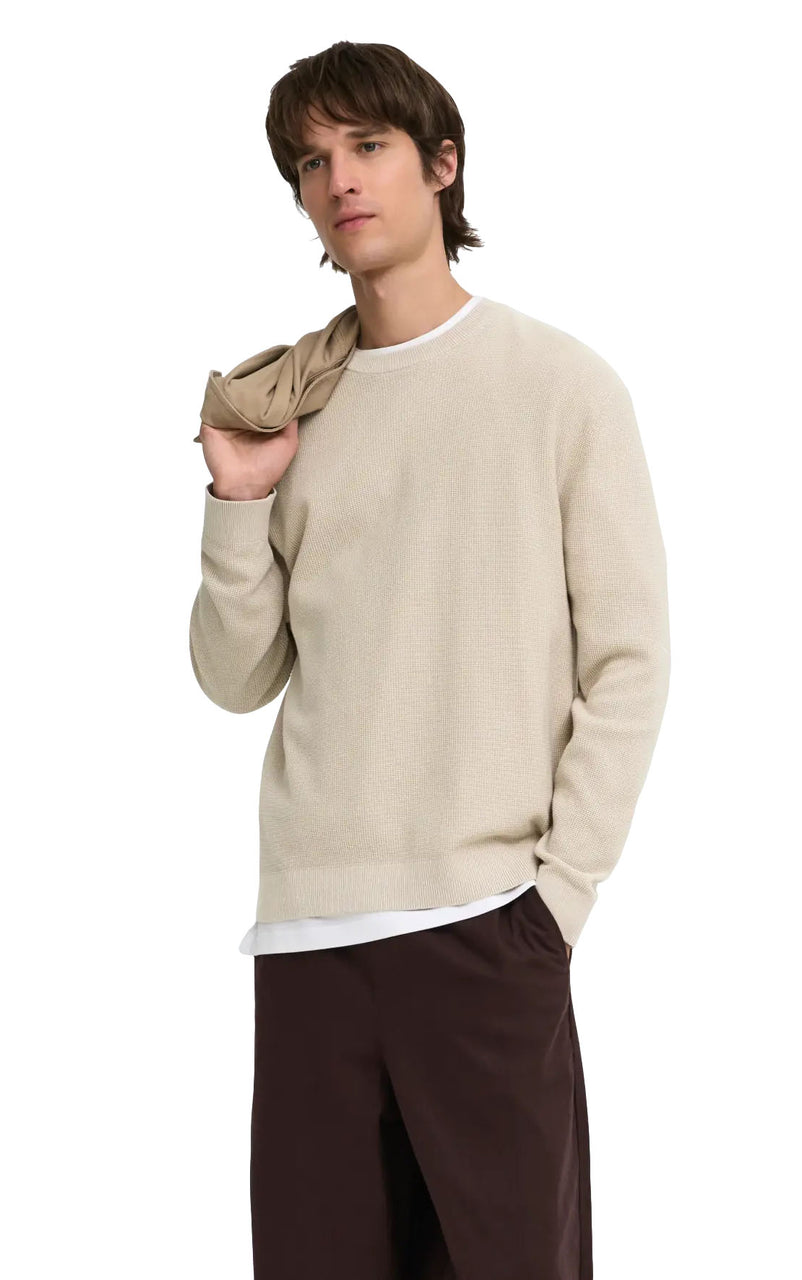 Tony Waffle Long Sleeve Crew in Silver Lining