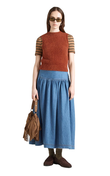 Sevigny Cutline Maxi Skirt in Medium Blue Denim