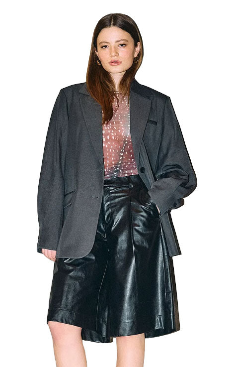 Deer Long Sleeve Ruching Top in Cognac with Deer AOP