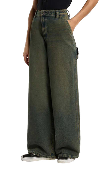 X Loose Denim Carpenter Pants in Green Tone Fade
