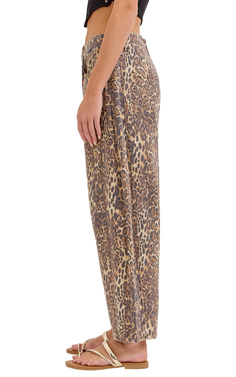 Leopard Barrel Leg Pants