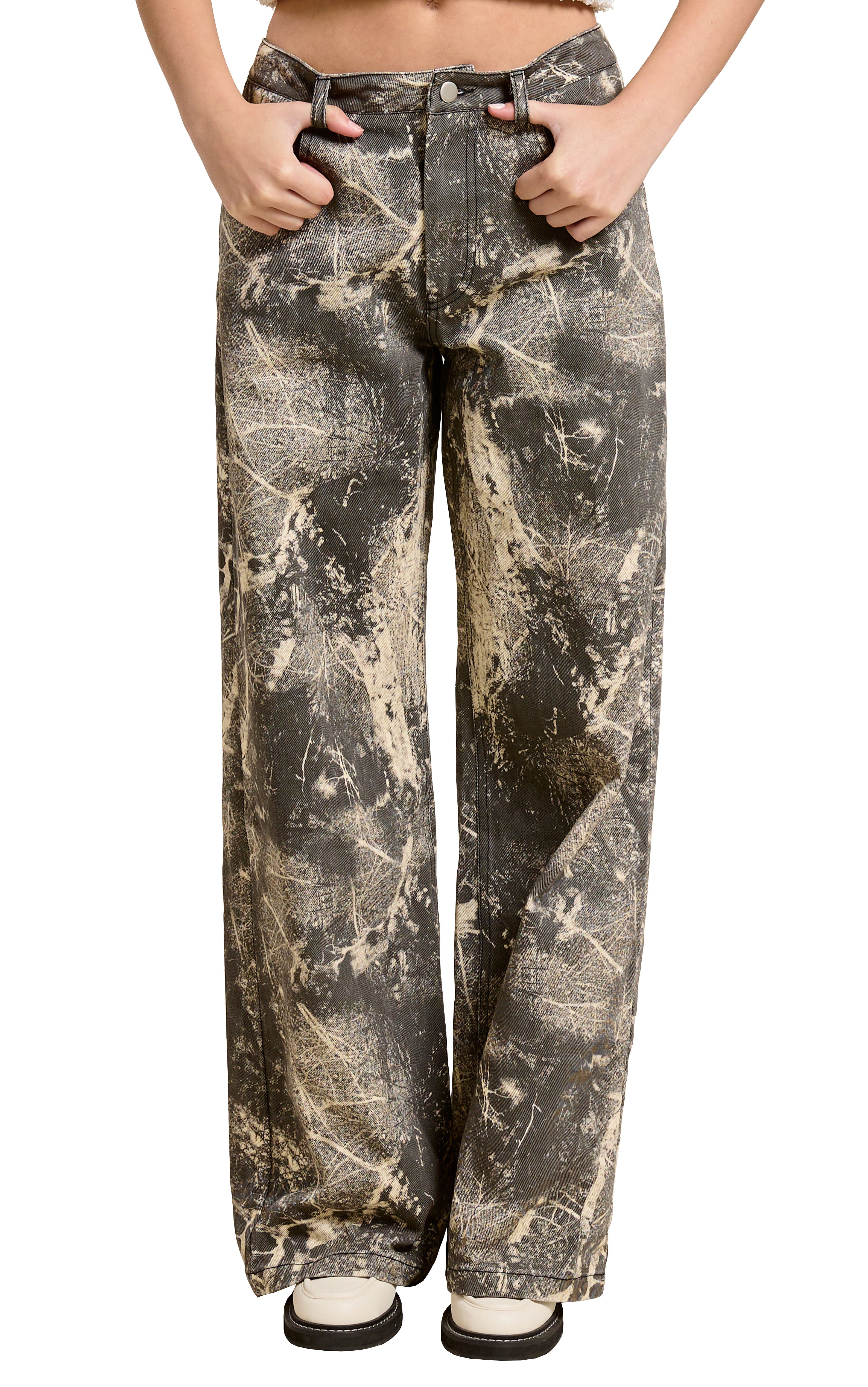 Grunge Splatter Pants in Stone