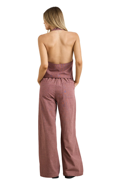 Lucy Check Wide Leg Pant in Rust