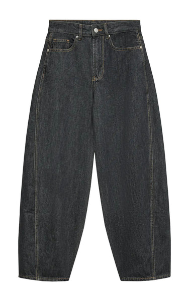Zoe Mid Rise Barrel Jeans in Dark Grey Denim Rinse