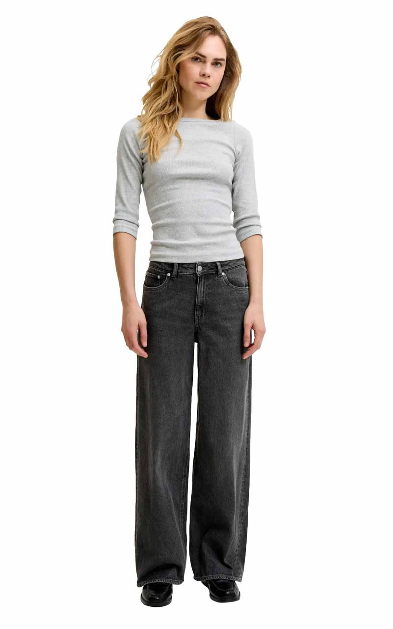 Tokyo Wide High Waisted Jeans in Washed Black