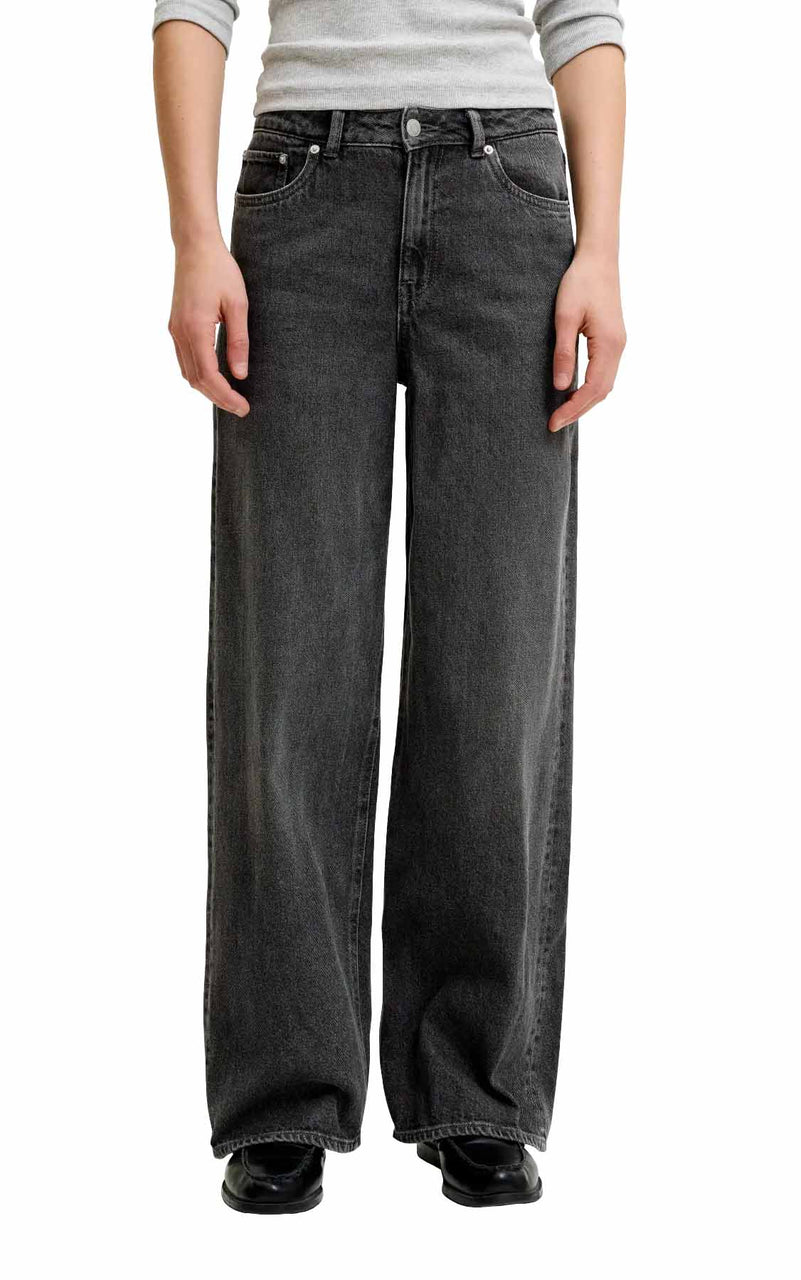 Tokyo Wide High Waisted Jeans in Washed Black