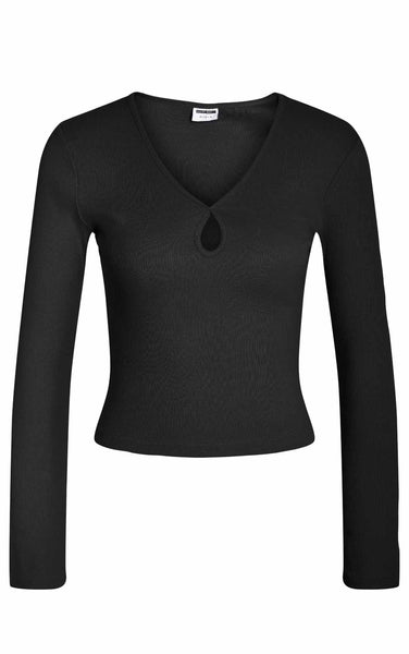 Maya Keyhole Long Sleeve Top in Black