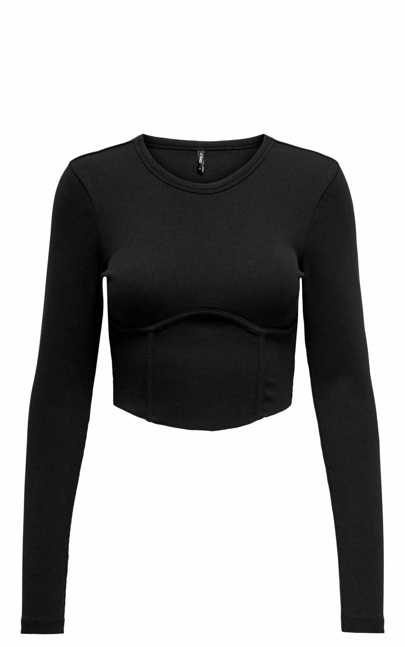 Jenny Long Sleeve Bustier Top in Black