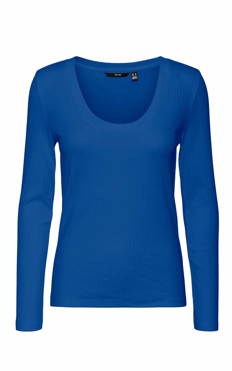 Kiss U-Neck Long Sleeve Top in Blue
