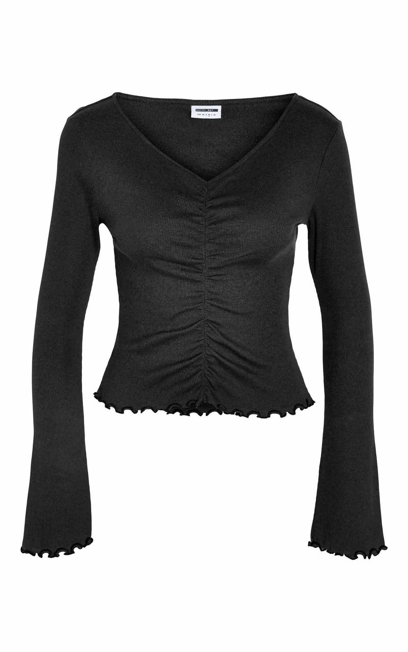 Ruby V-Neck Long Sleeve Top in Black