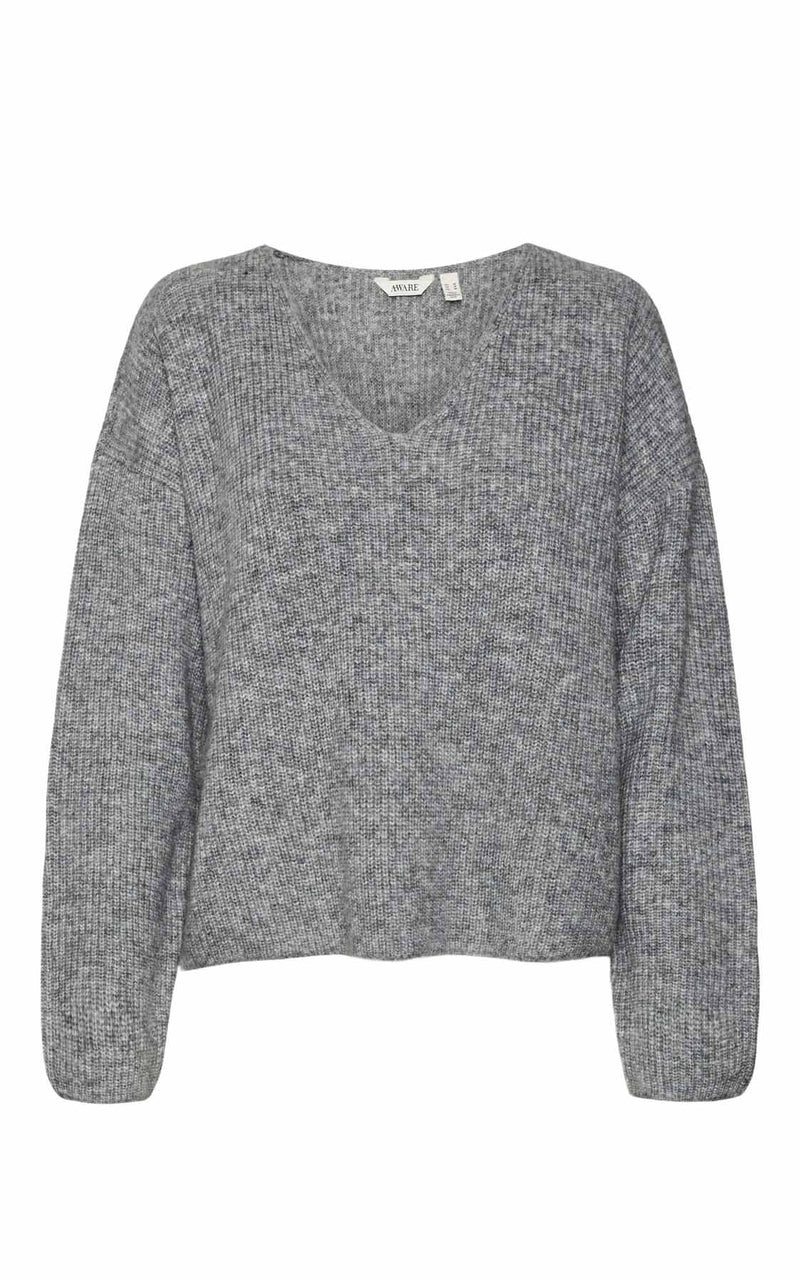 Hadassah V-Neck Sweater in Medium Grey Melange
