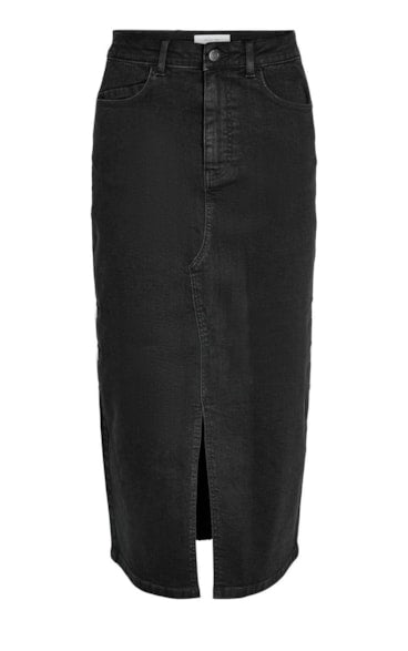 Kath Slit Midi Skirt in Black Denim