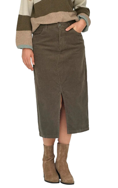 Moxie Long Cord Skirt in Coffee