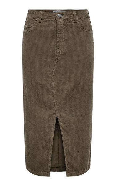 Moxie Long Cord Skirt in Coffee