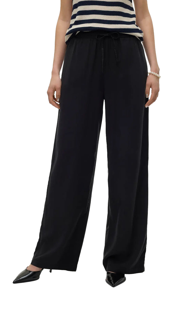 Bree High Waist Long Loose Tencel Pants in Black Denim