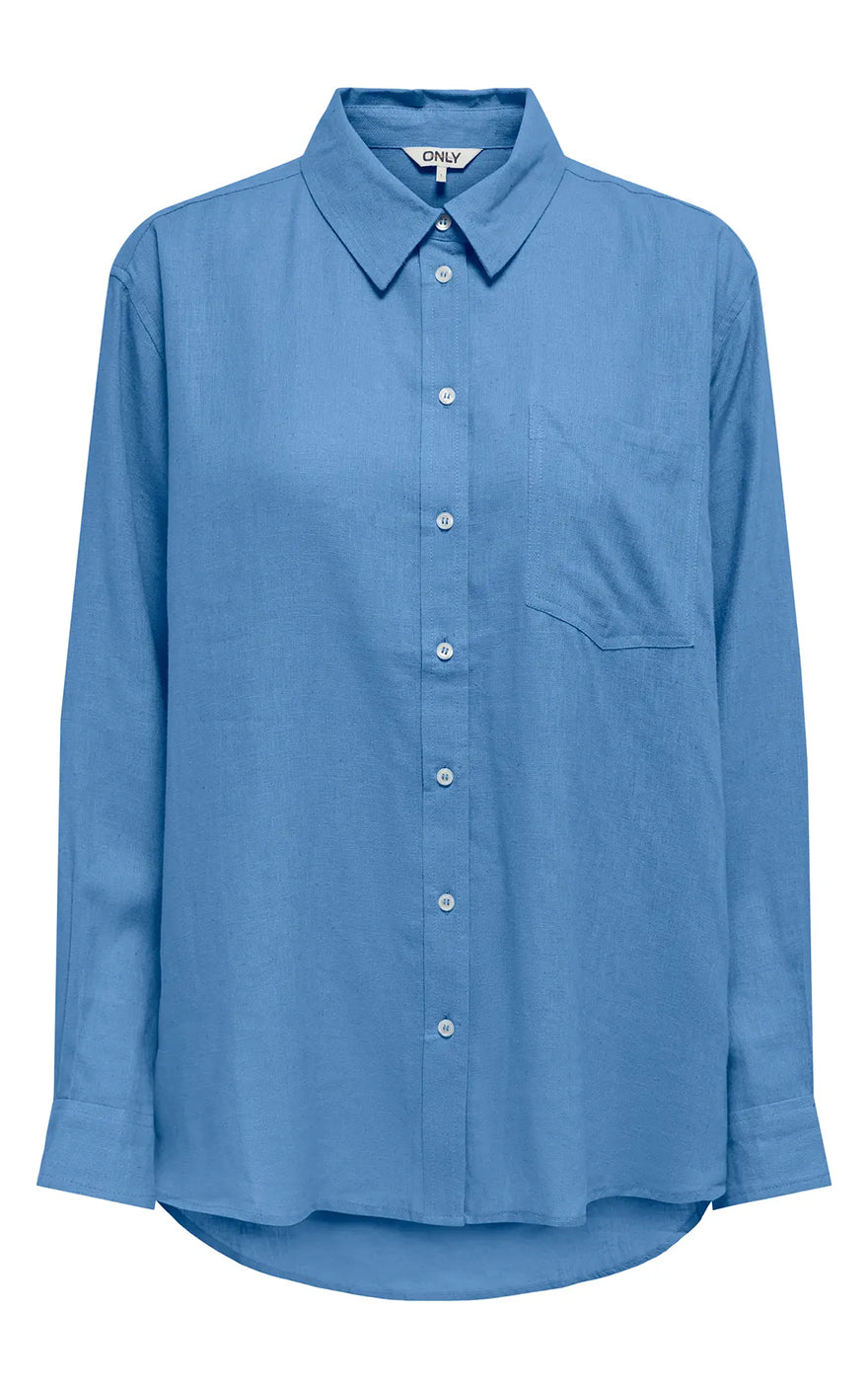 Tokyo Long Sleeve Linen Blend Shirt in Azurine