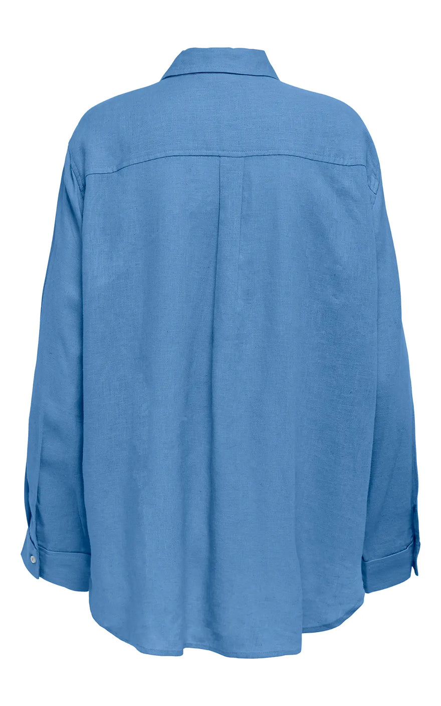 Tokyo Long Sleeve Linen Blend Shirt in Azurine