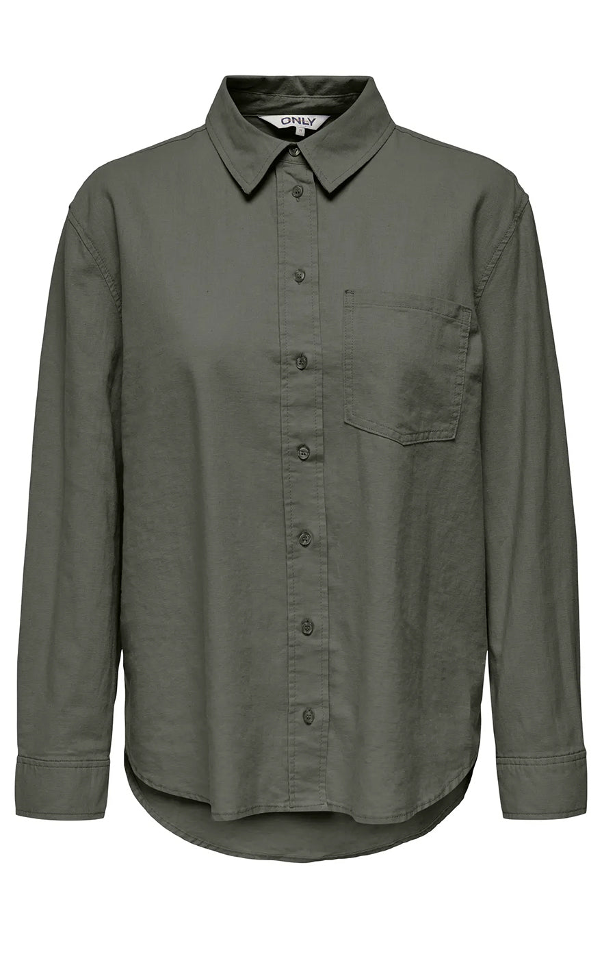 Tokyo Long Sleeve Linen Blend Shirt in Mulled Basil