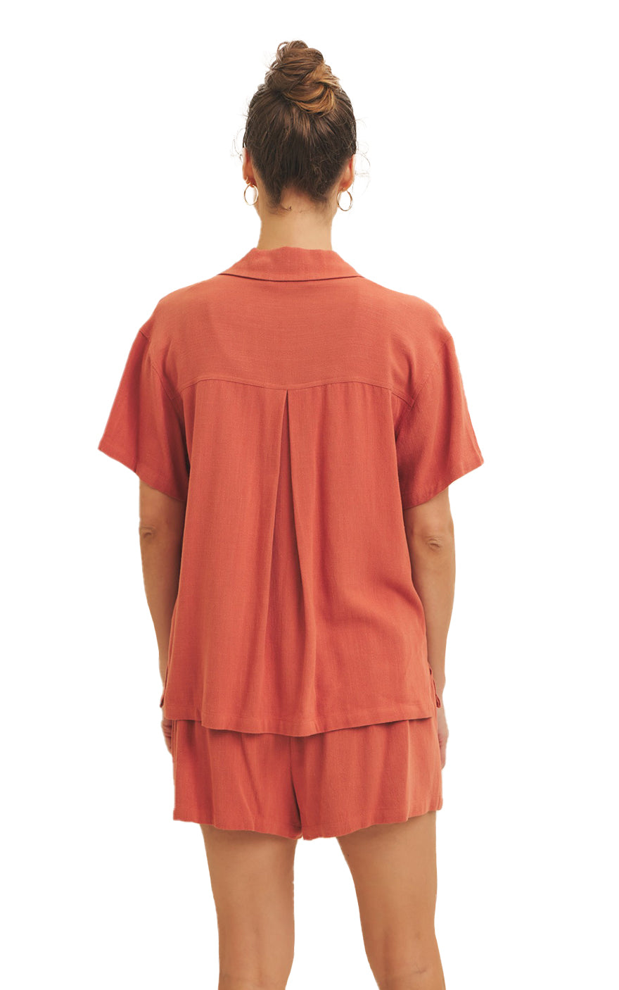 Lucia Short Sleeve Button Up in Ginger