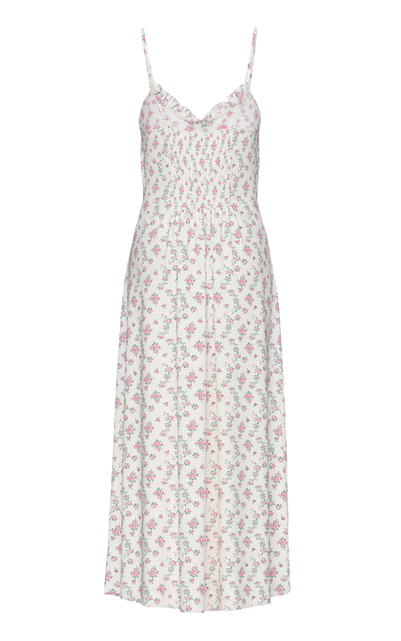 Nya Dress in Cloud Dancer with Romantic Flower