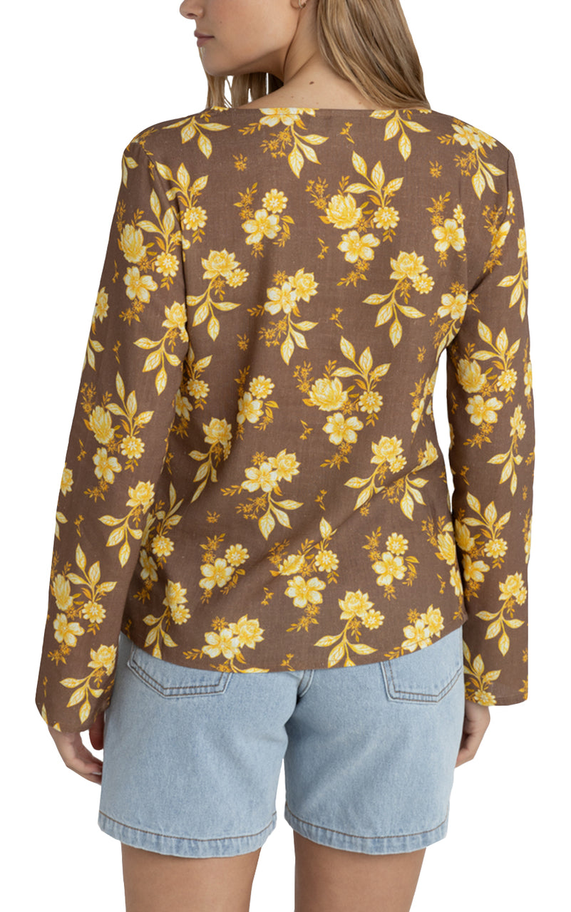 Anika Floral Long Sleeve Top in Chocolate