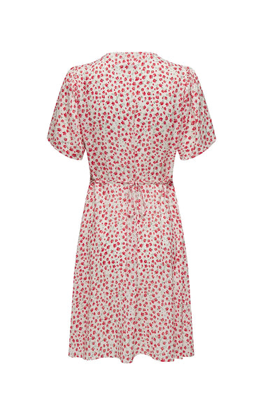 Evida Dress in Cloud Dancer with Red Lucy Floral