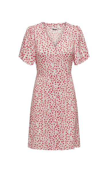Evida Dress in Cloud Dancer with Red Lucy Floral