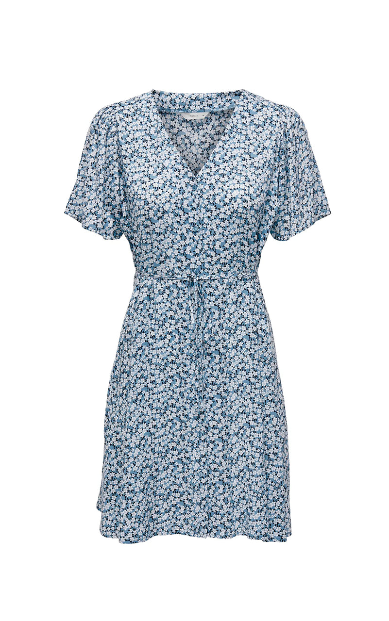 Evida Dress in Provincial Blue with Sadie Flower