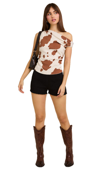 Aria Cow Print Asymmetrical Top