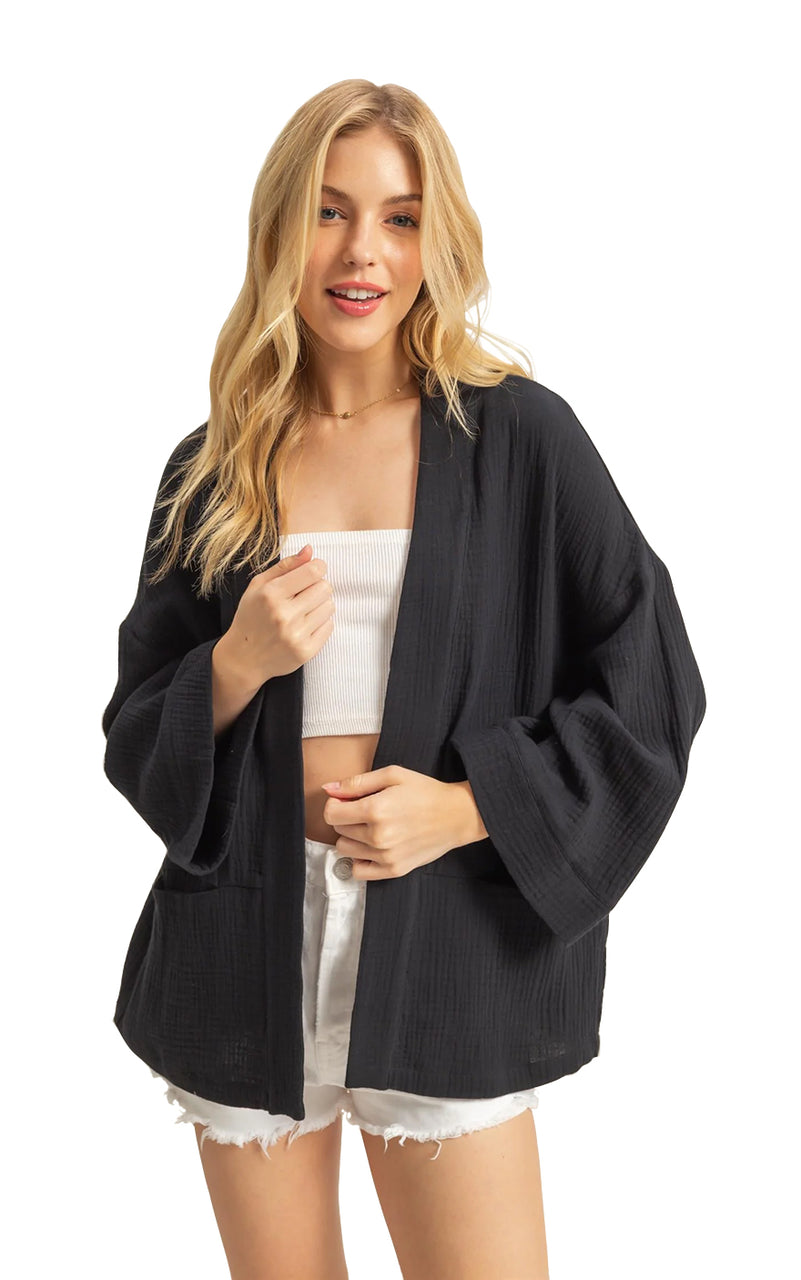 Amara Double Gauze Jacket in Black