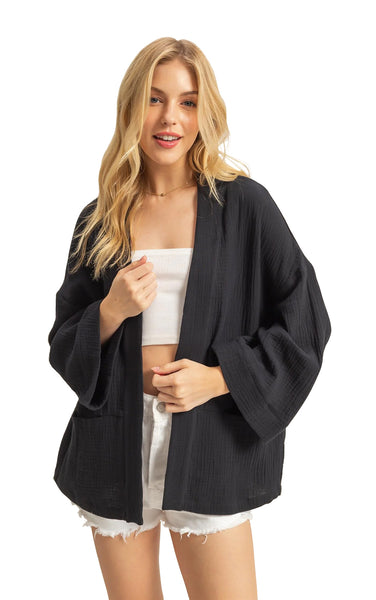 Amara Double Gauze Jacket in Black