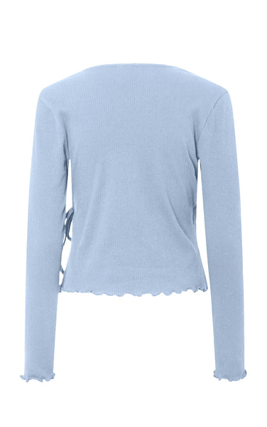 Kitte Wrap Long Sleeve V-Neck Top in Cashmere Blue