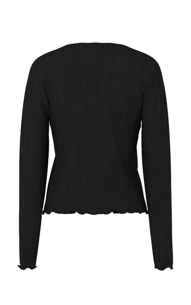 Marie Long Sleeve Pointelle Cardigan in Black