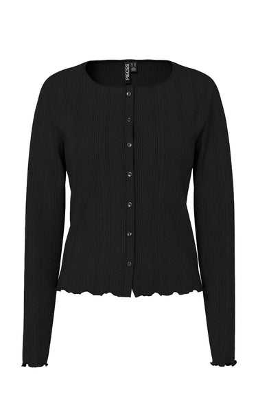 Marie Long Sleeve Pointelle Cardigan in Black