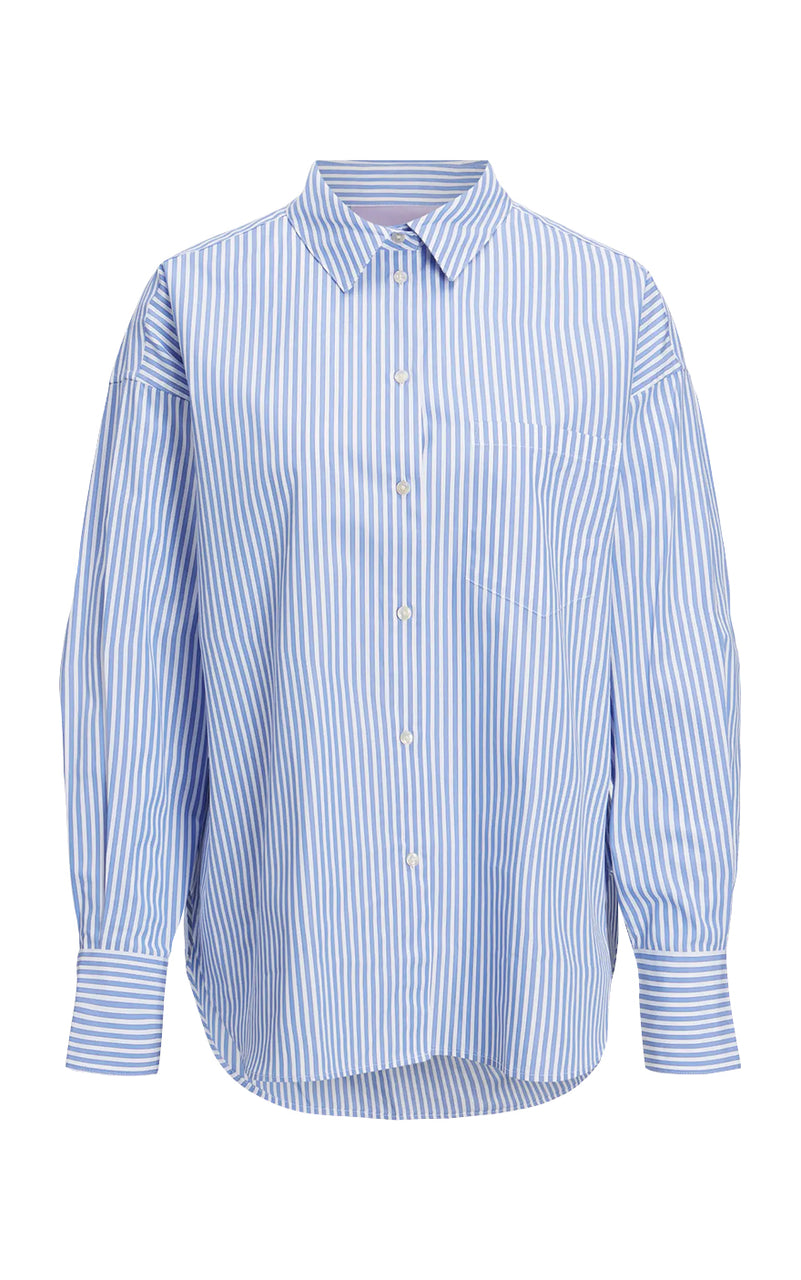 Jamie Poplin Shirt in Navy Stripe