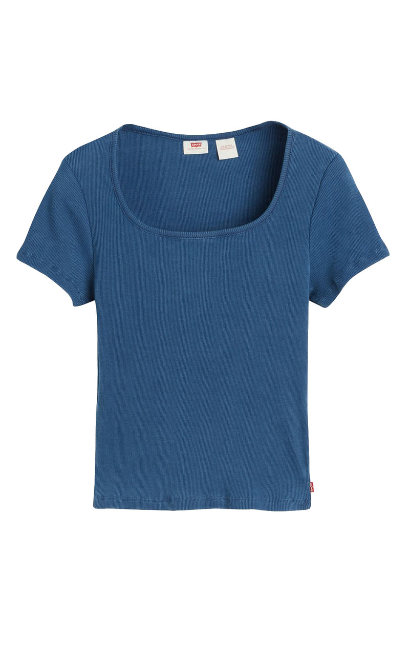 Essential Squared Neck Tee in Indigo Rib Light