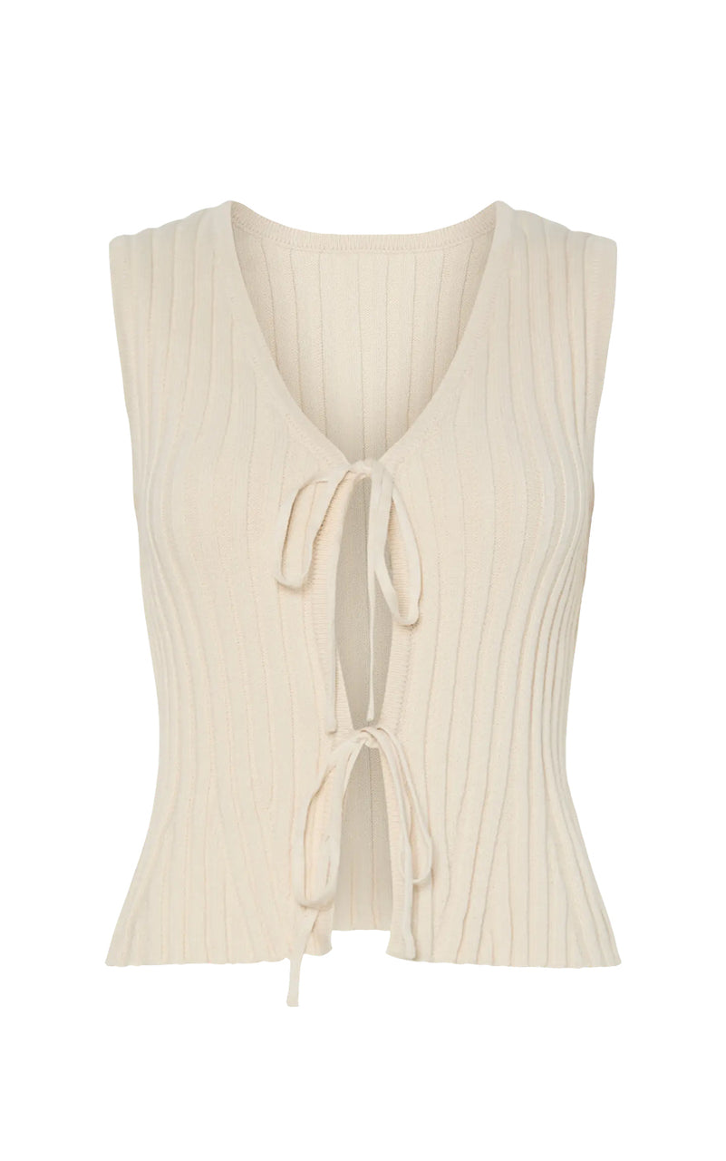 Joylynn Sleeveless Tie Knit Top in Birch