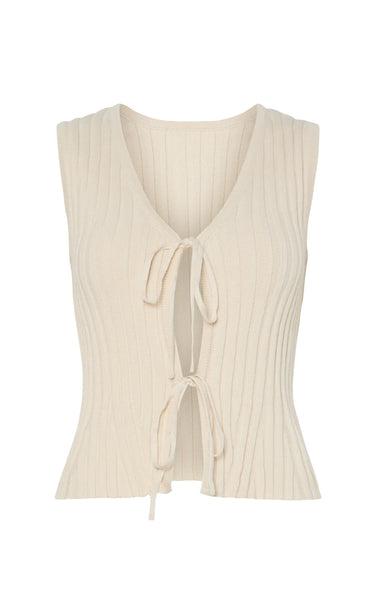 Joylynn Sleeveless Tie Knit Top in Birch
