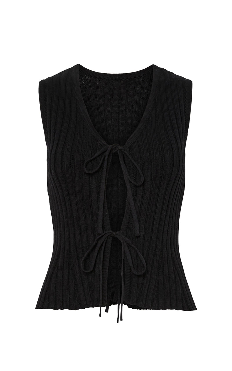 Joylynn Sleeveless Tie Knit Top in Black