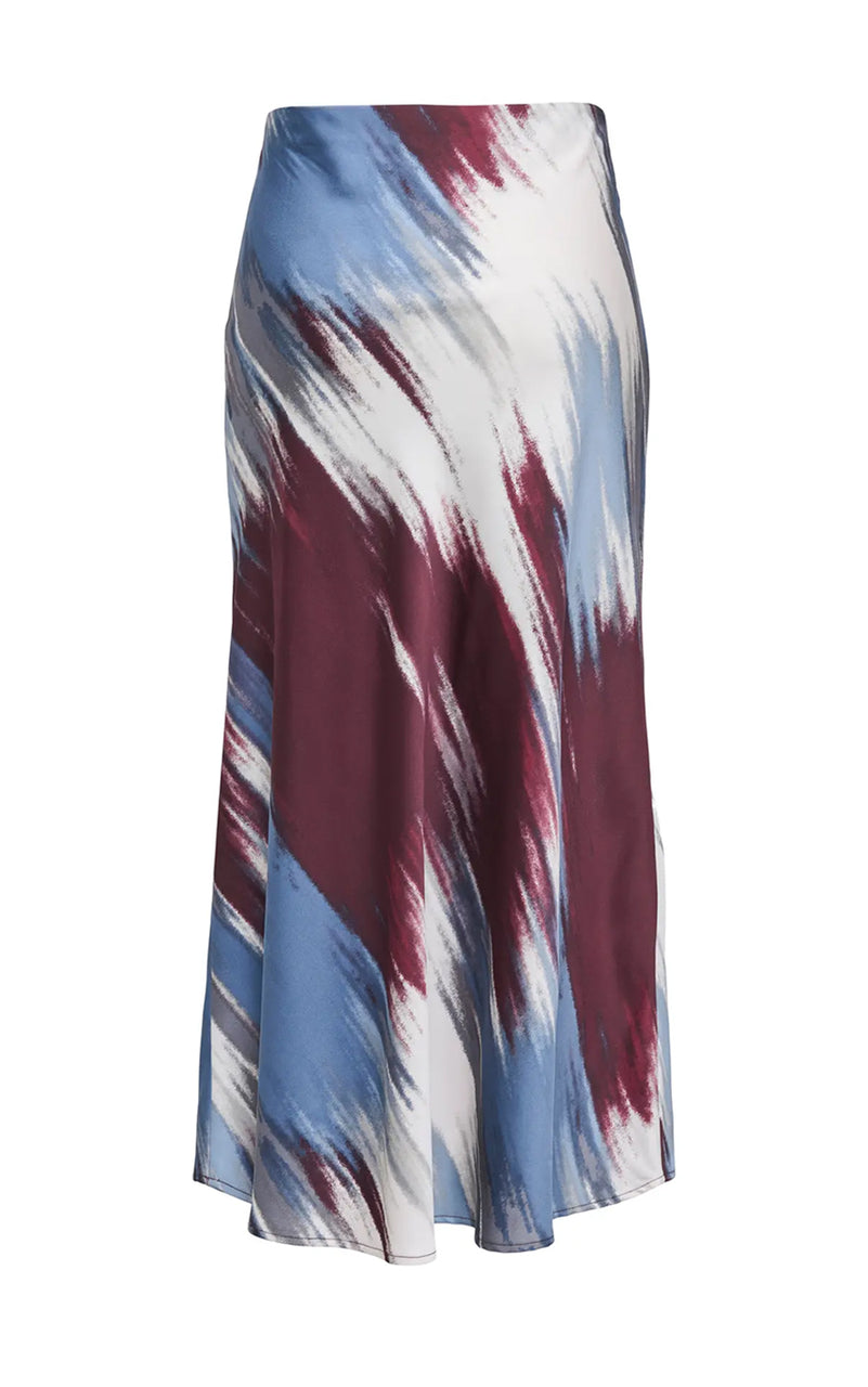 Chigo Satin Ankle Skirt in Bias Reflection with Wind Chime AOP