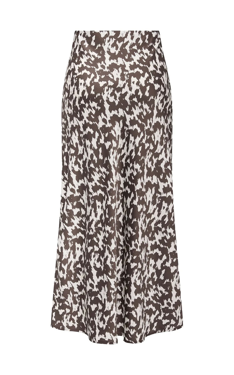 Chigo Satin Ankle Skirt in Mole with Rodeo AOP