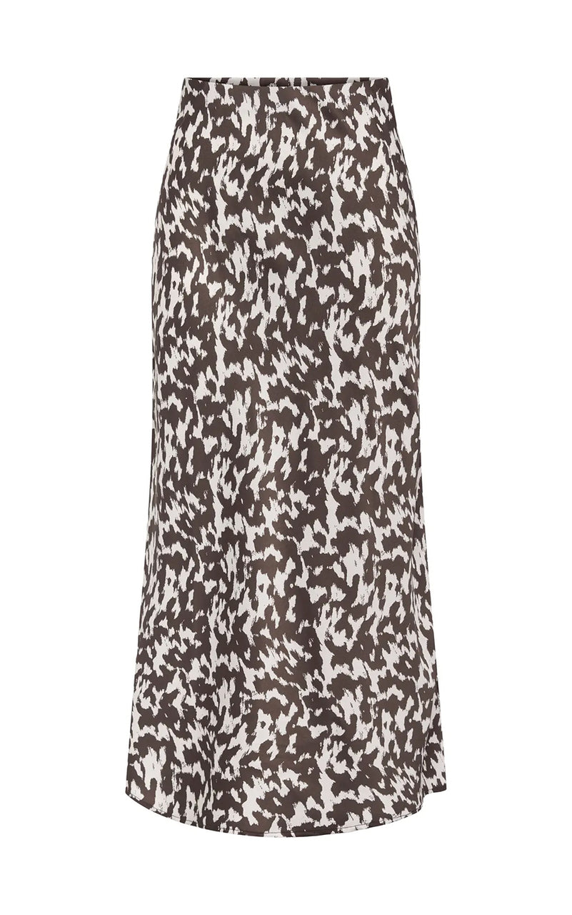 Chigo Satin Ankle Skirt in Mole with Rodeo AOP