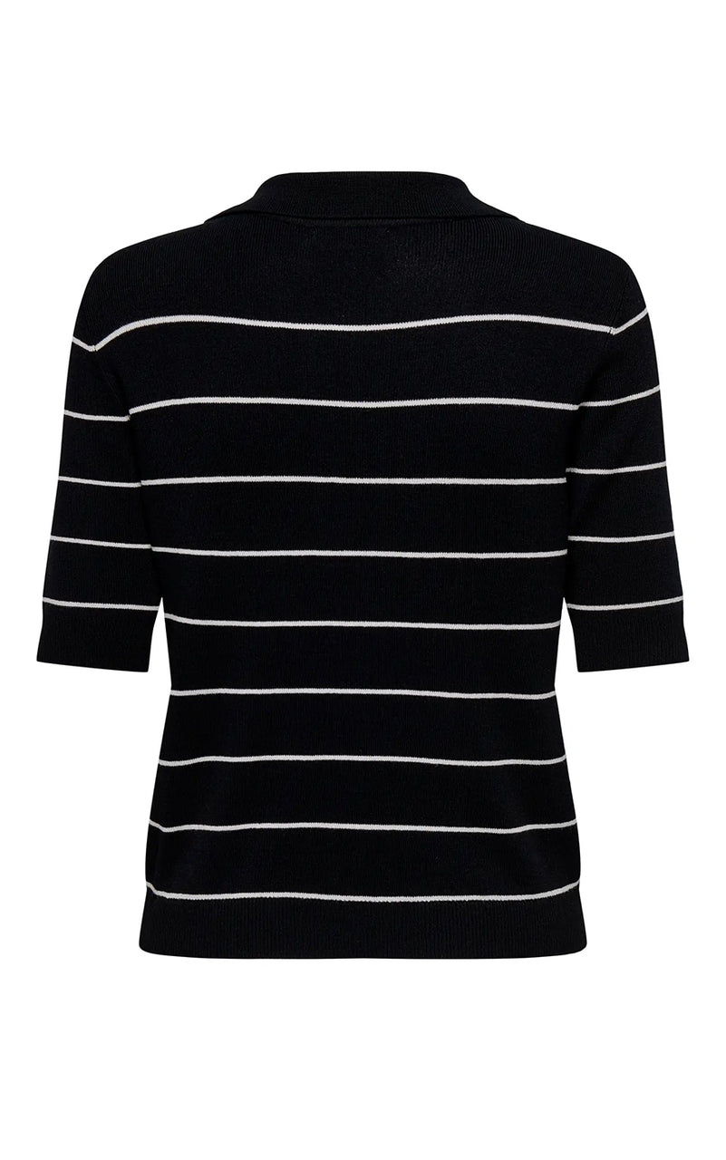 Bloom 2/4 Polo in Black with Tapioca Stripe
