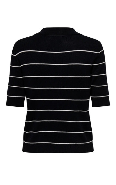 Bloom 2/4 Polo in Black with Tapioca Stripe