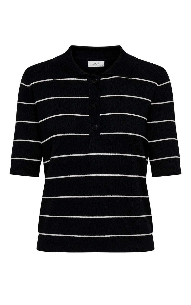Bloom 2/4 Polo in Black with Tapioca Stripe