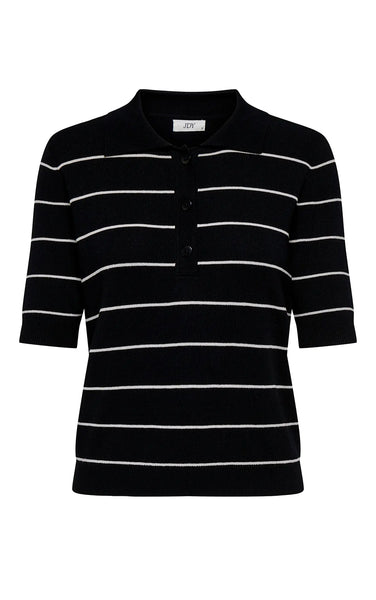 Bloom 2/4 Polo in Black with Tapioca Stripe